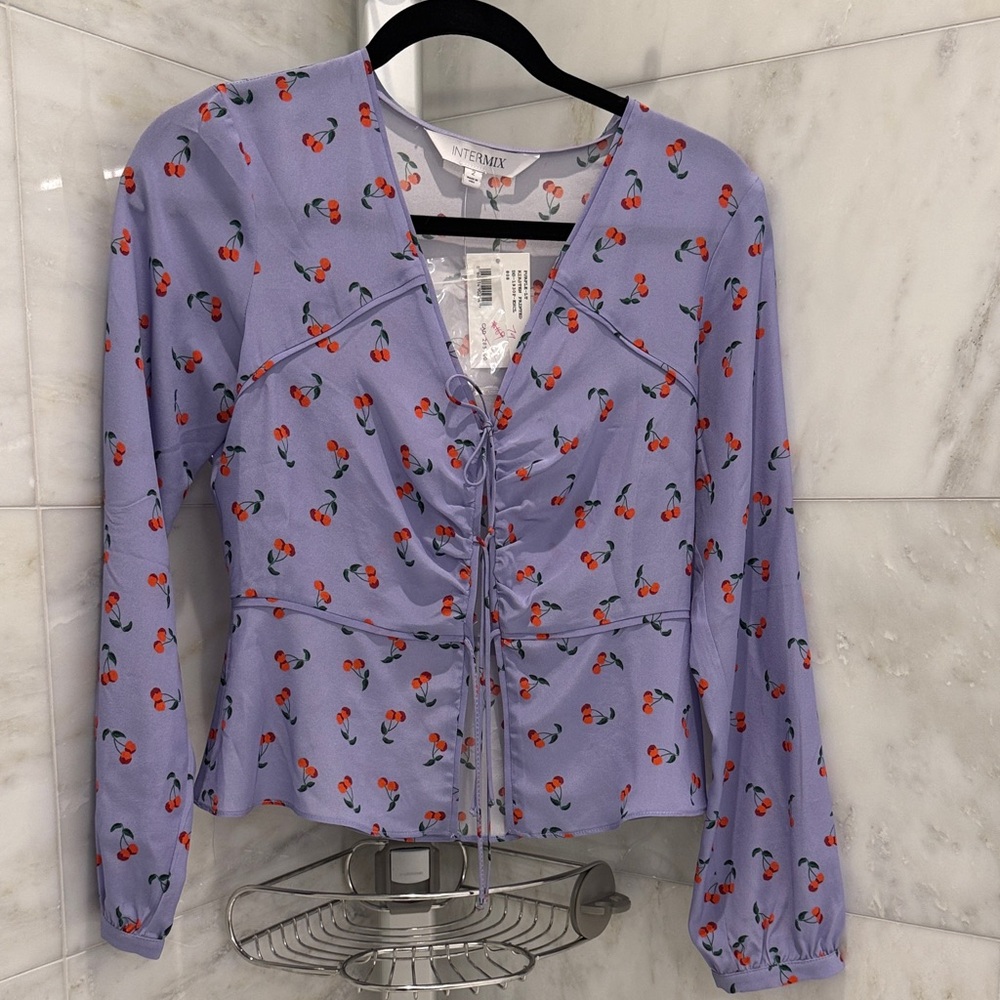INTERMIX Purple Cherry Patterned Blouse